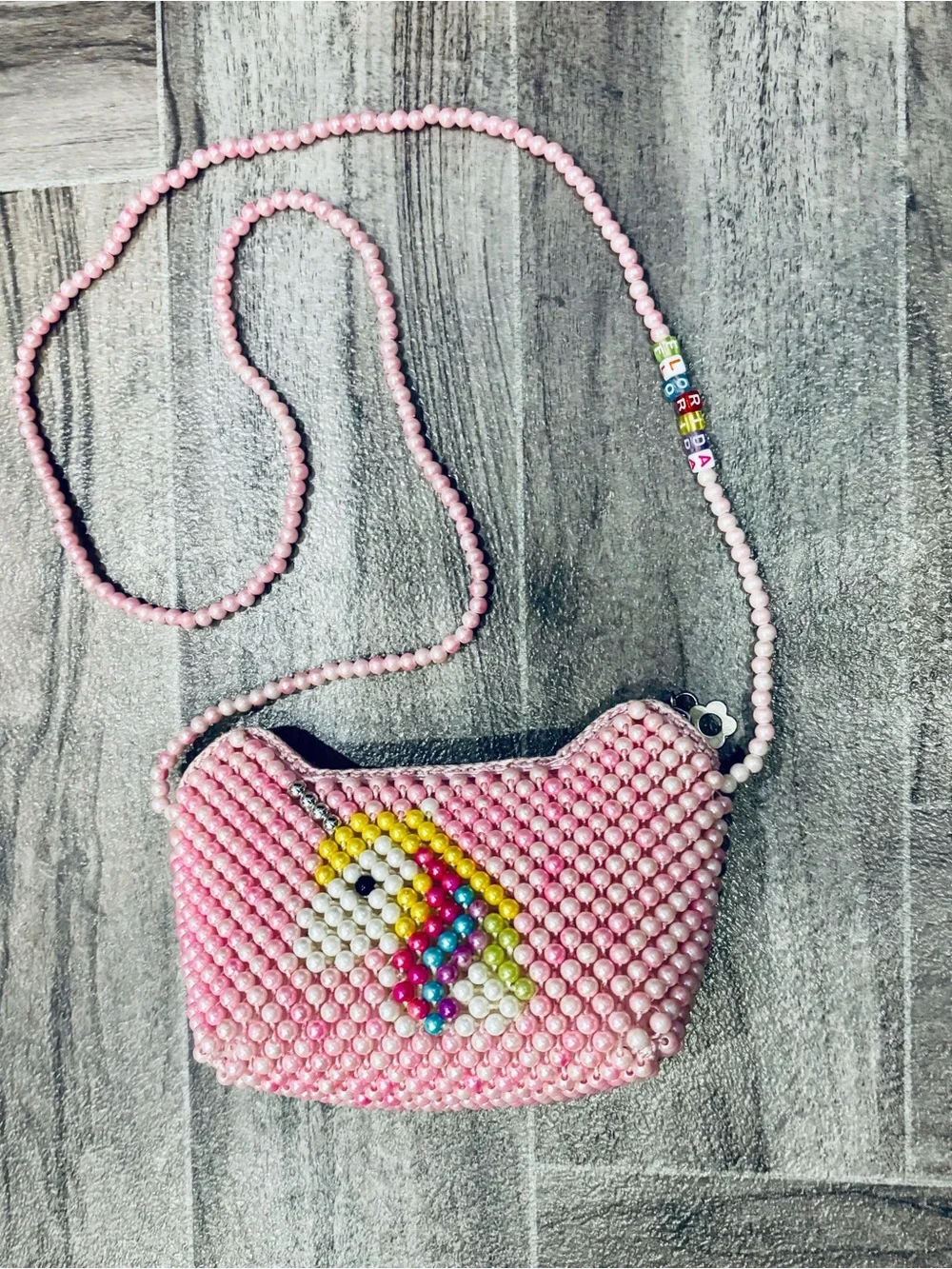 Girls Light Pink Unicorn Purse with Florida Beading